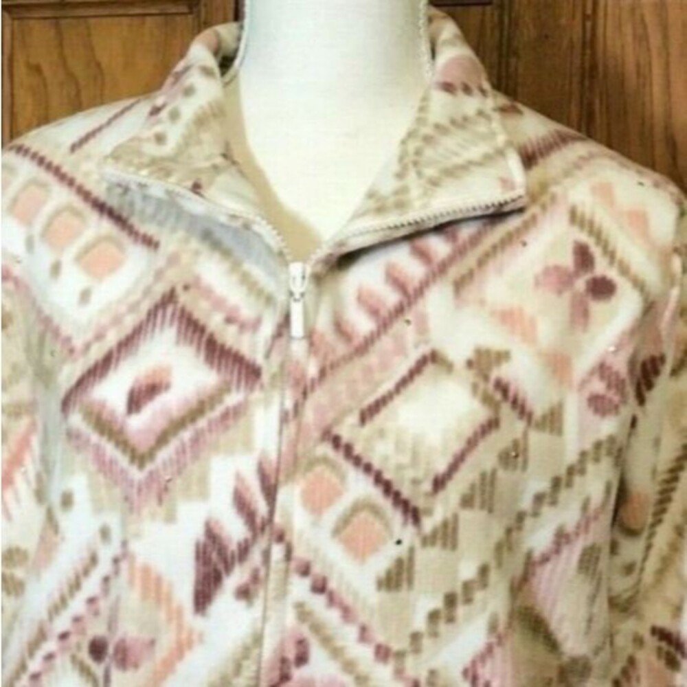 ALFRED DUNNER Women's size PM Jacket  Zip-Up Front Fleece Sweater Pockets Bling